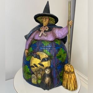 Jim Shore Figurine Witch with broom Let The Magic Begin Halloween bats